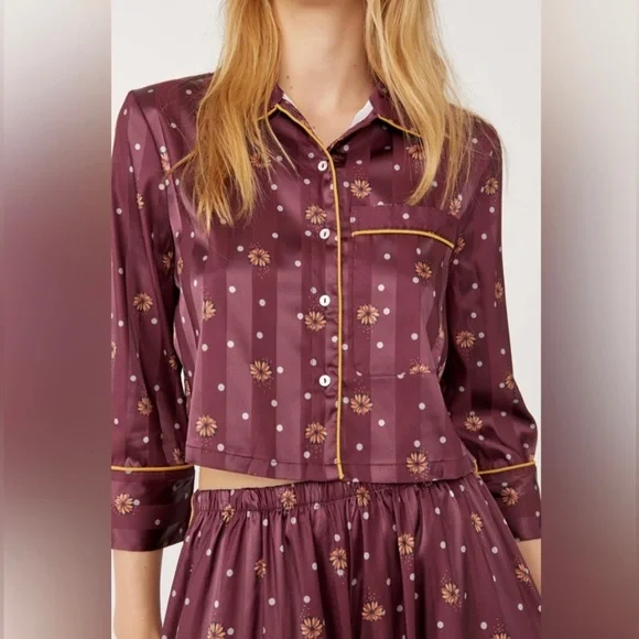 💗Free People. Pajama party print Set Intimates and sleepwear. Color: wine combo